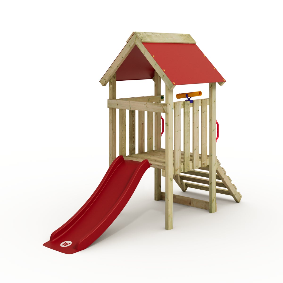 WICKEY Peuter Klimtoren Mijn Eerste Steltenhuis 1 met Glijbaan - Rood