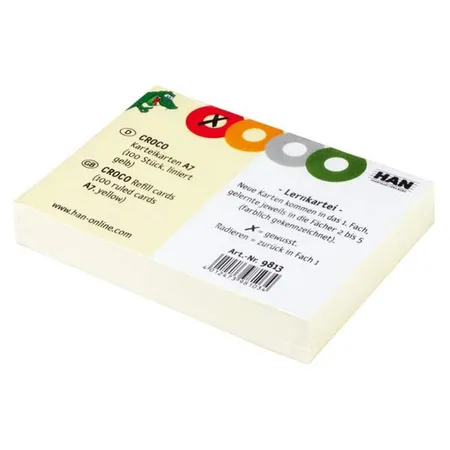 HAN Karteikarten für CROCO A8 gelb, 100 Stück liniert Nachfüllpackung