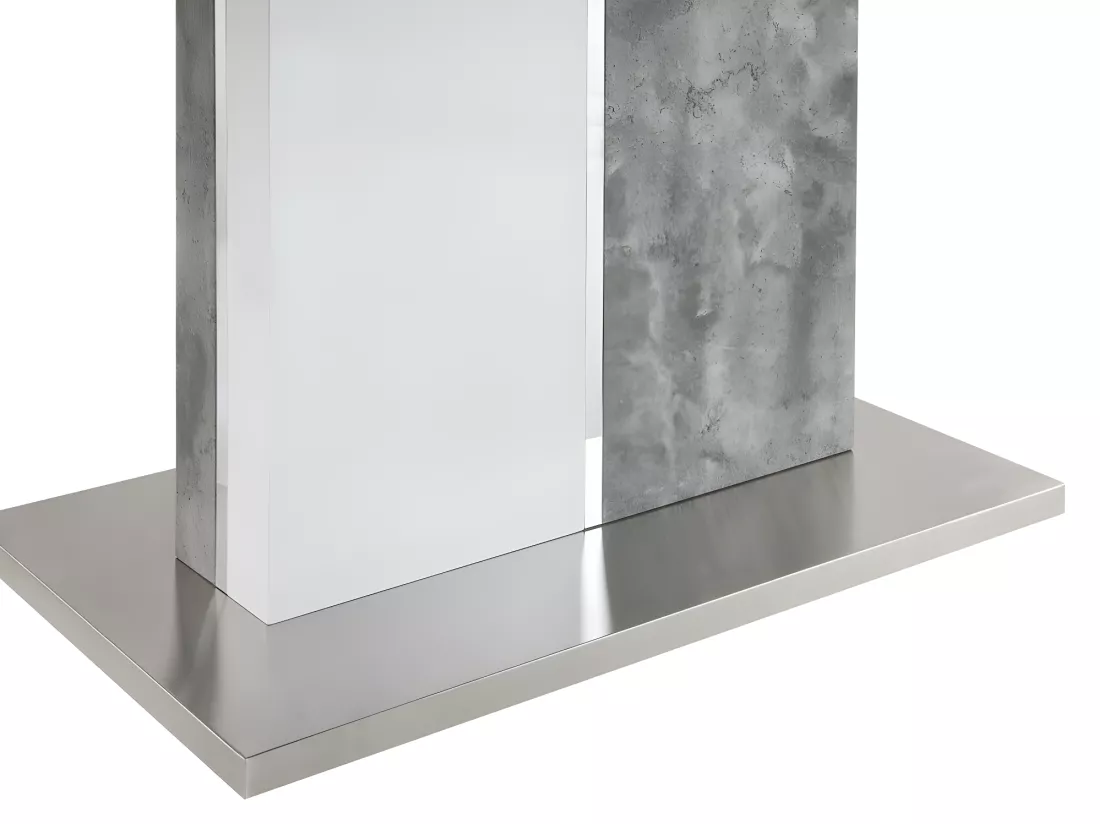 Table à manger extensible - 6 à 8 personnes - MDF - Coloris : Blanc laqué et béton - EREN