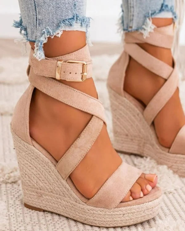 Sandale femme compensé daim taupe - Elise
