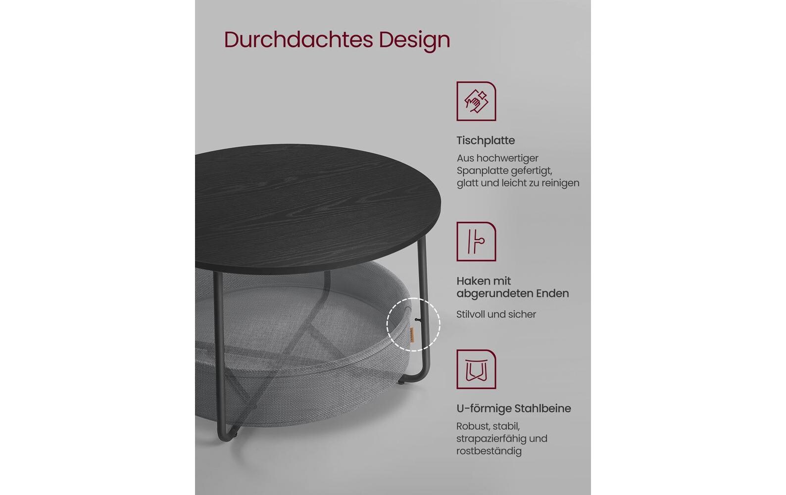 Couchtisch 75 x 45 cm, Grau/Schwarz<br>Wohnzimmertisch mit Ablage & Korb