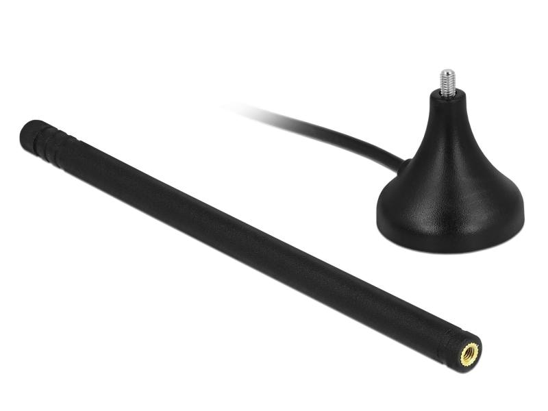 Delock LTE-Antenne Outdoor SMA 5 dBi Rundstrahl Delock LTE Antenne SMA Stecker 1 - 2 dBi starr omnidirektional mit magnetischem Standfuss und Anschlusskabel RG-174 A/U 3 m outdoor schwarz