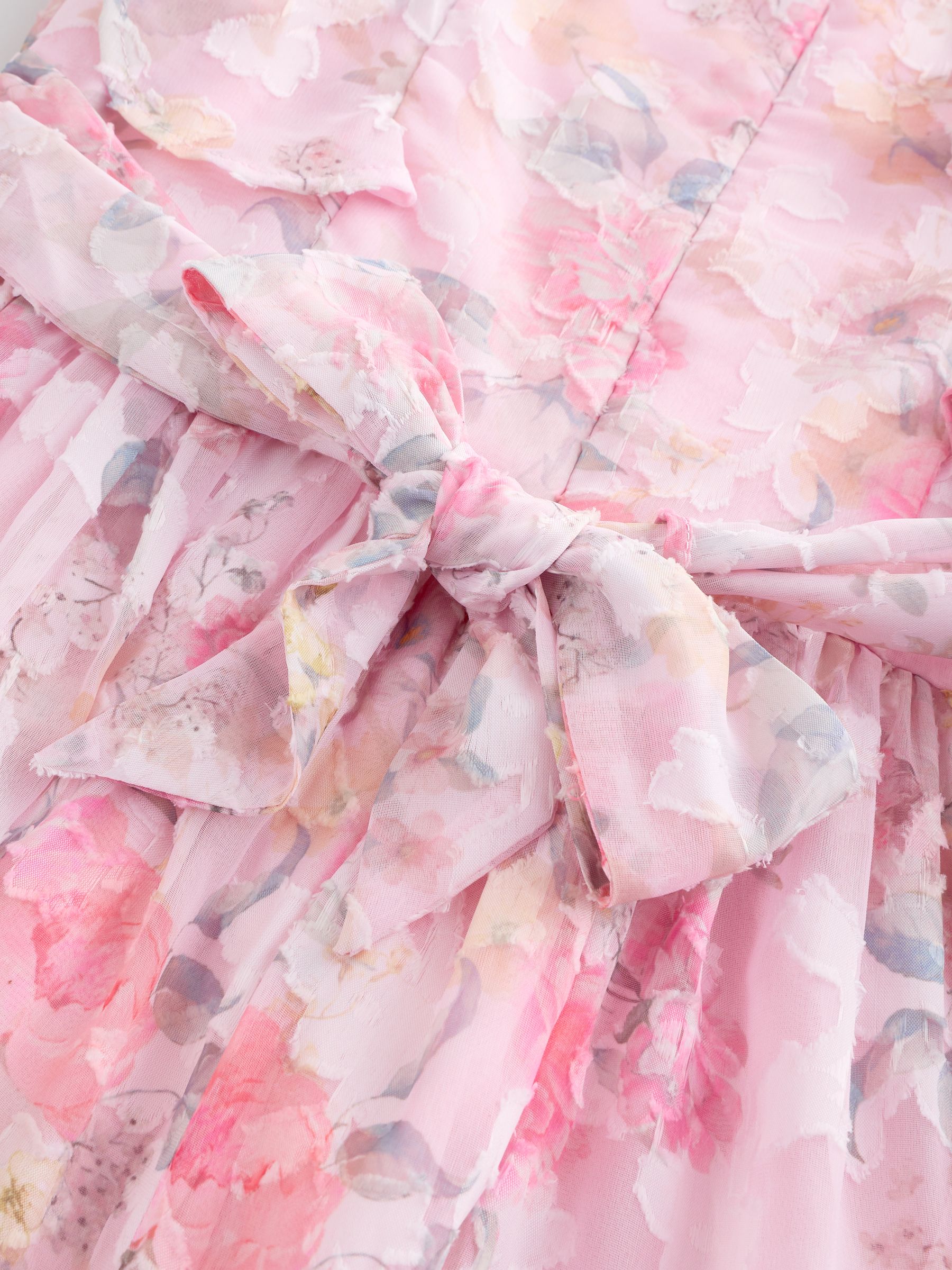 Roze - Feestjurk met bloemen en ruches (3-16jr)