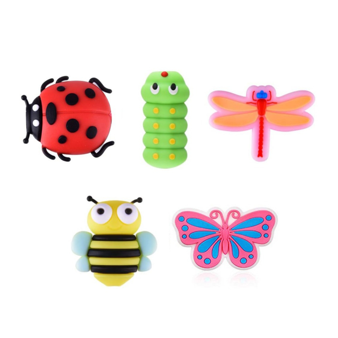(5er Set) USB C / Lightning Kabel Bruchschutz / Halter / Kabelbeisser Insekten - Design 1
