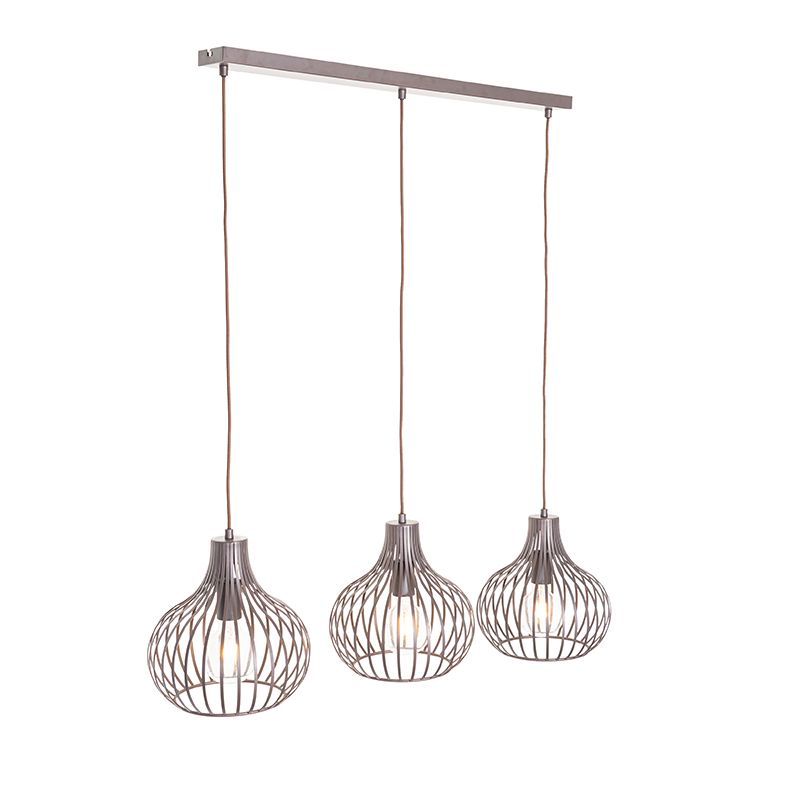 Moderne hanglamp bruin langwerpig 3-lichts - Saffira