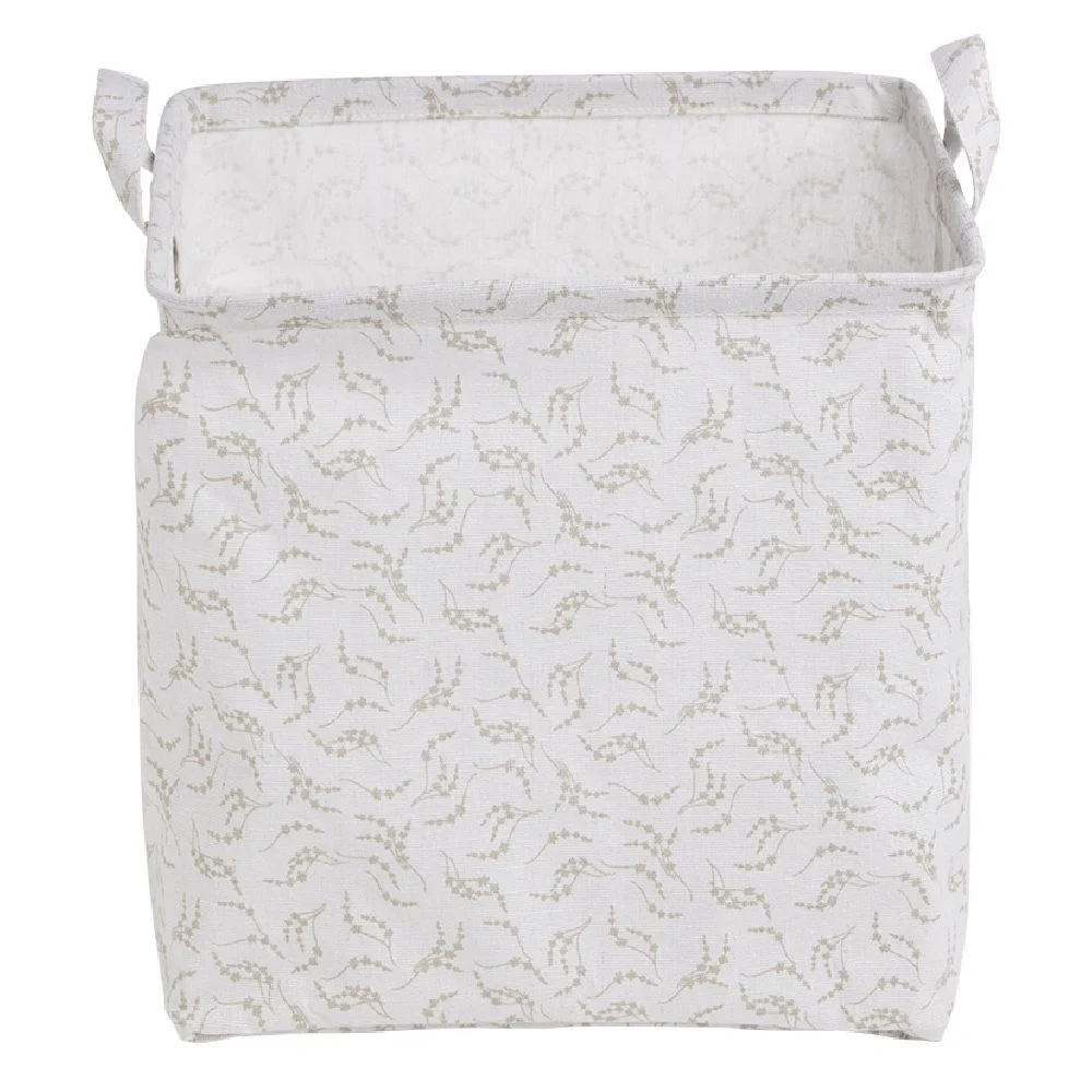 Panière Box Cube coton imprimé 31x31x31cm blanc et beige