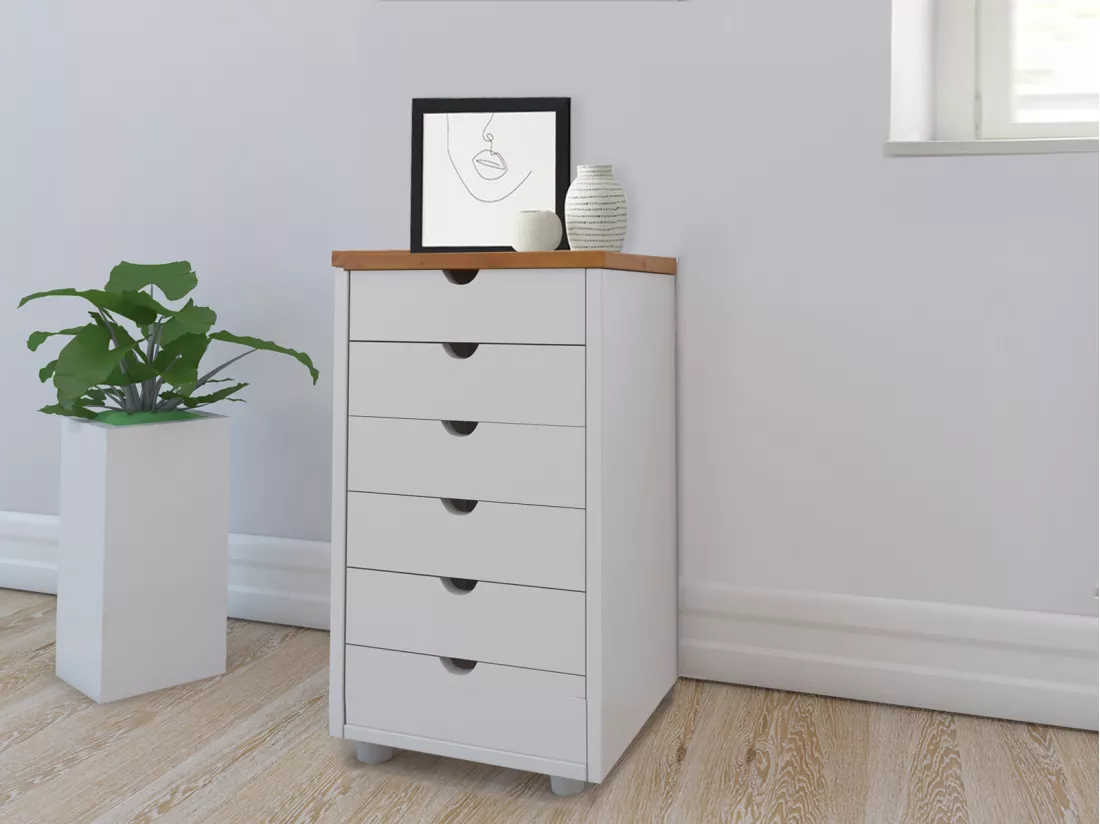 Gava | Commode à 6 tiroirs en pin blanc et nature