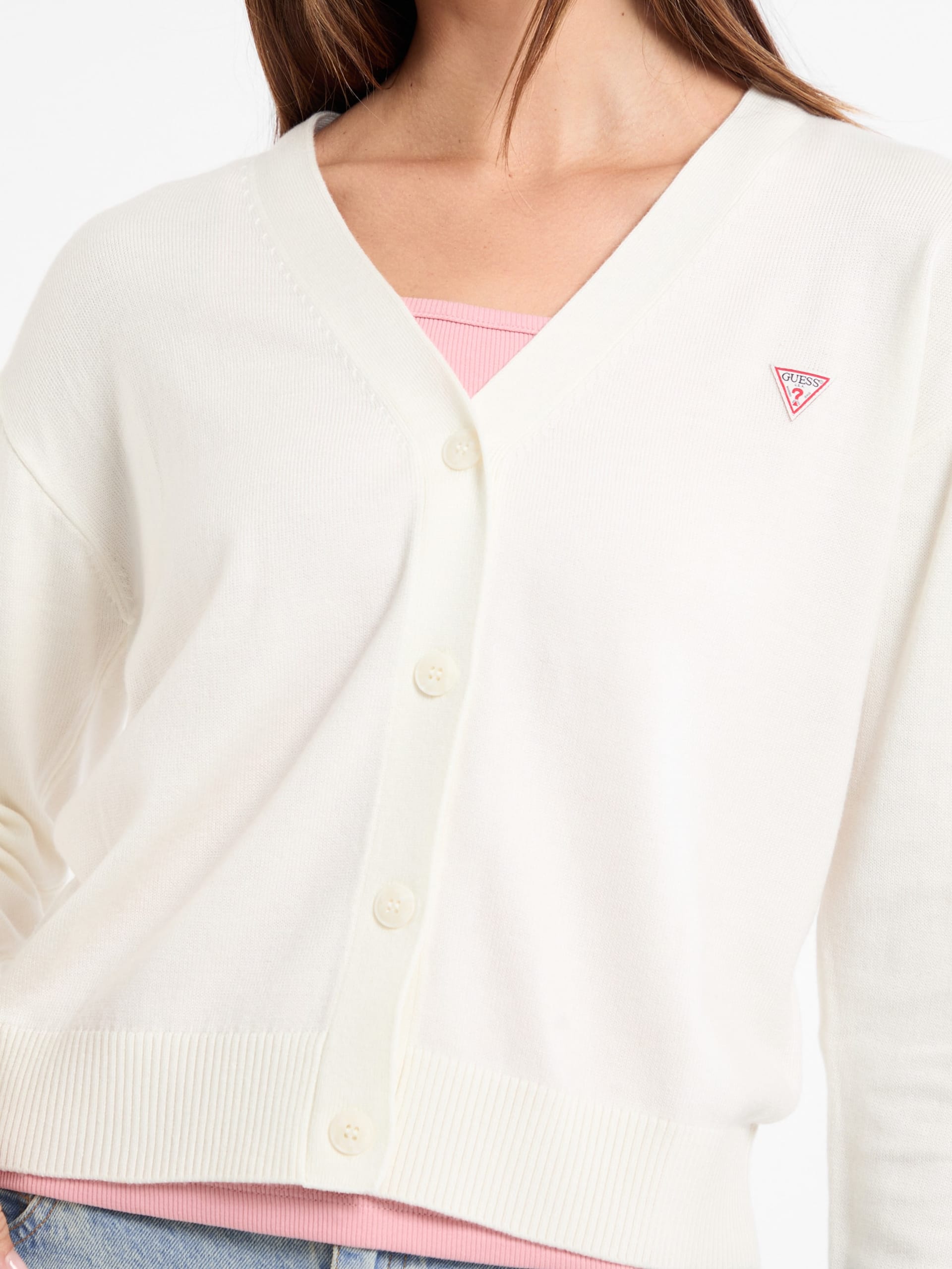 Mini cardigan triangular em mistura de seda e lã