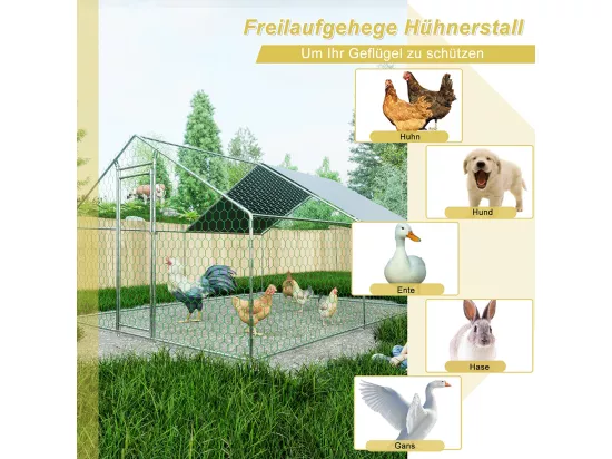 Chalet de jardin poulailler 3x4x2 mètres en métal avec serrure sécurité et toile PE imperméable pour petits animaux domestiques