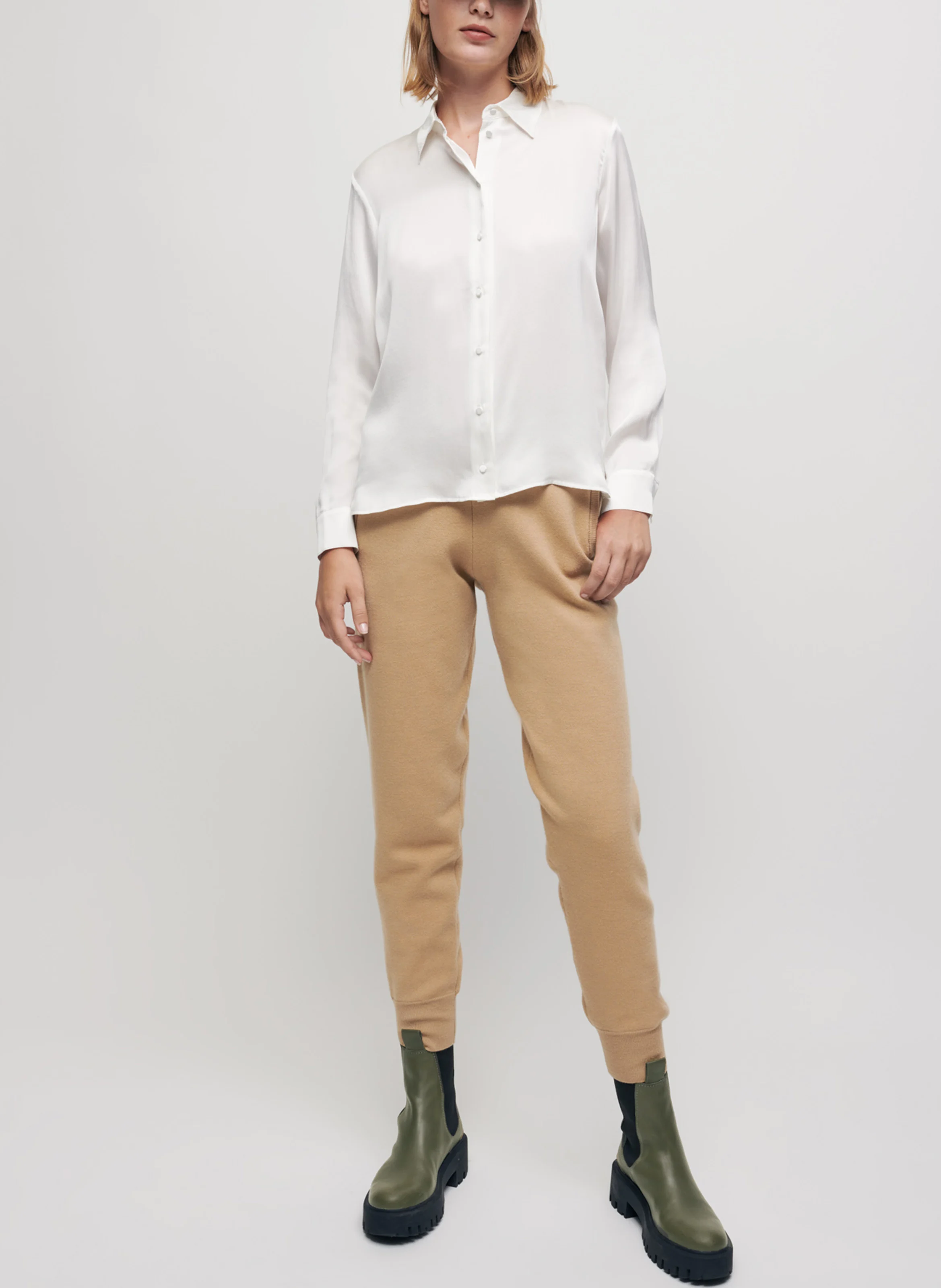 Chemise col classique en soie | Blanc