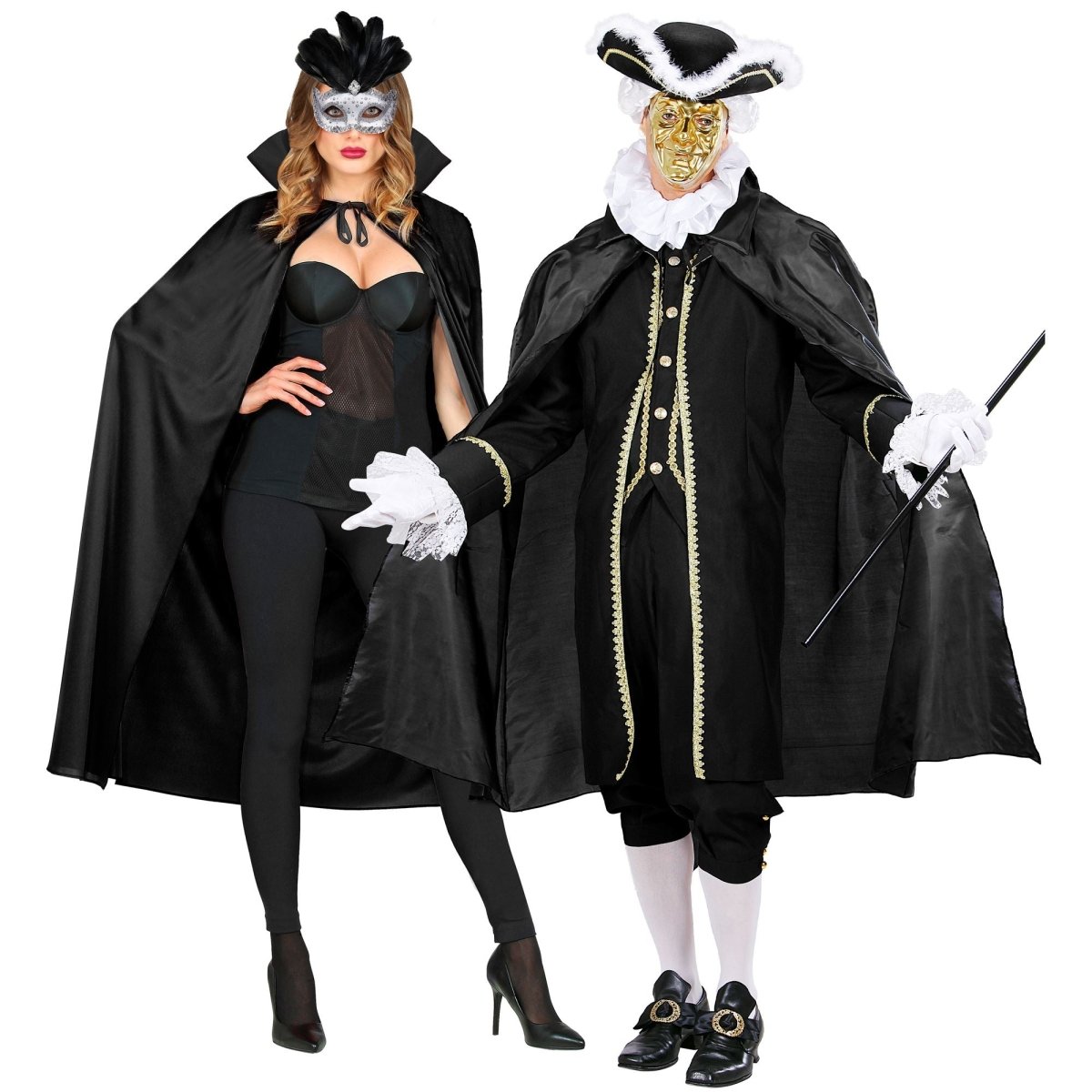 Halloween Cape Zwart Met Kraag 1,3m