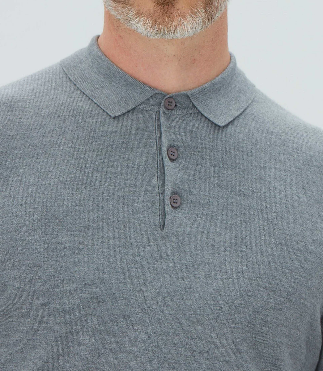 Polo en maille à manches longues gris chiné 