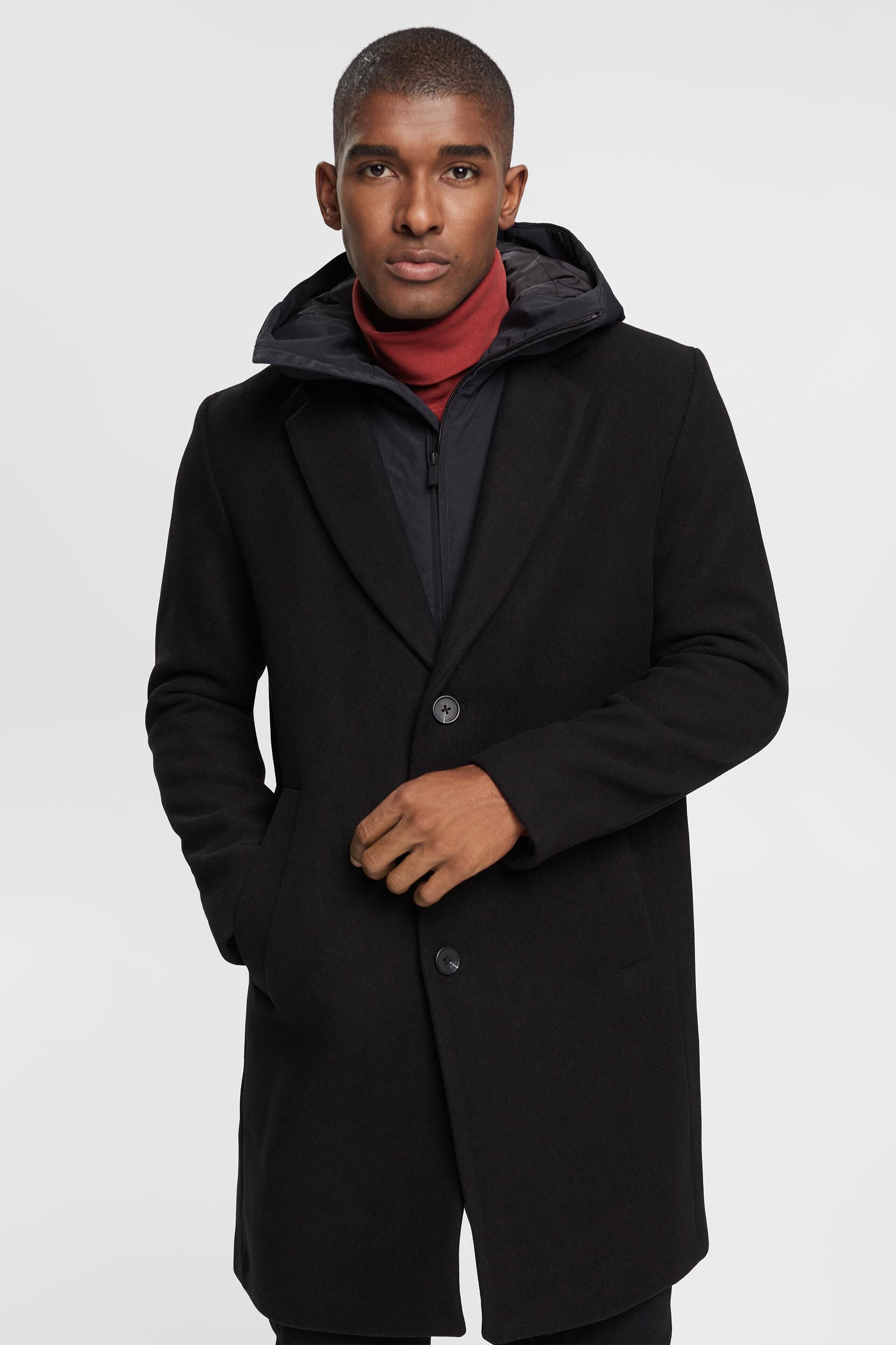 Manteau en laine mélangée à capuche amovible