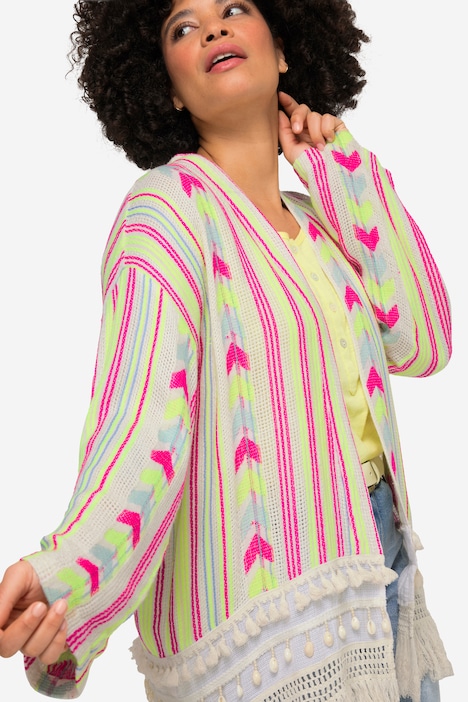Jacke, oversized, Jacquard-Streifen, offene Form, Langarm