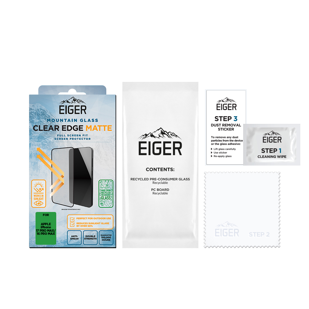 iPhone 17 Pro Max / 16 Pro Max Mountain Glass Clear Edge Matte Panzerglas 3D Anti Glare Displayschutz Case Friendly (EGMSP00348)