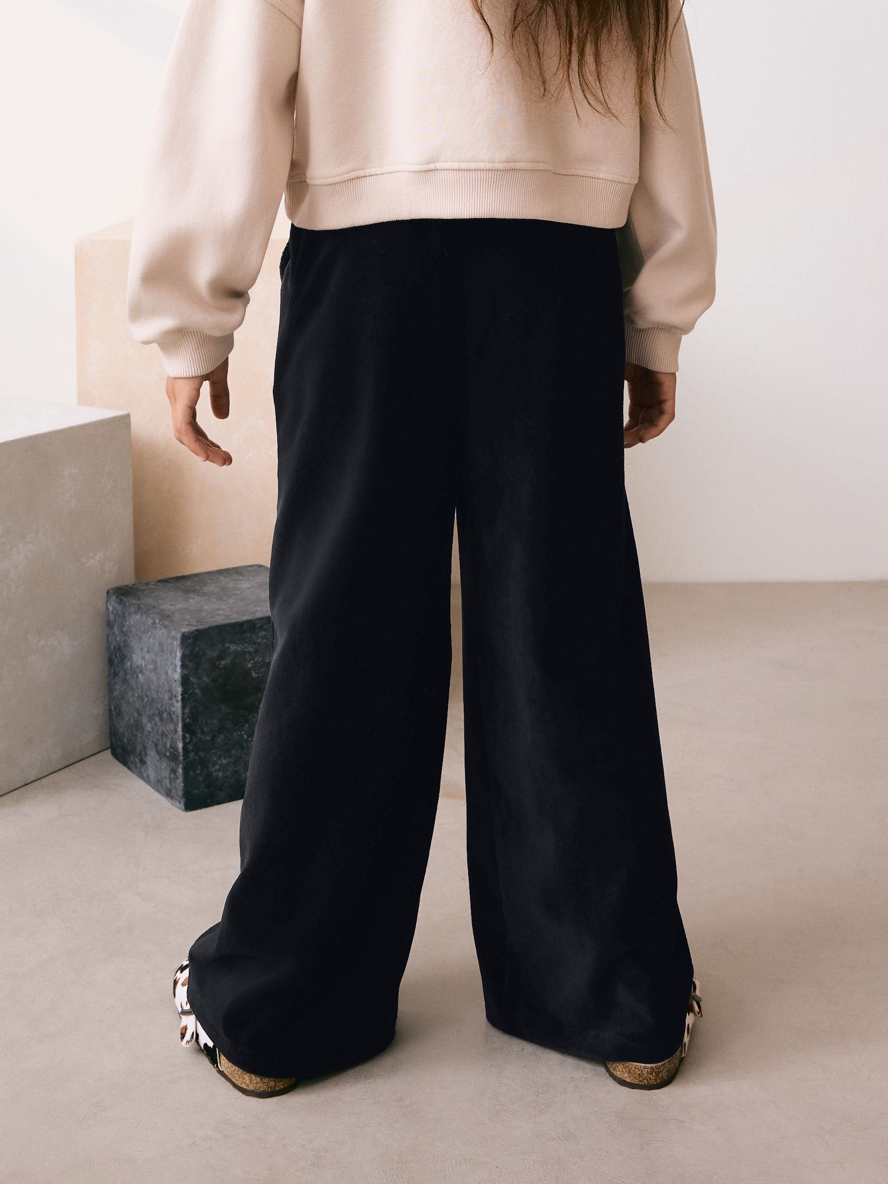 Zwart - Cord Wide Leg Trousers (3-16yrs)