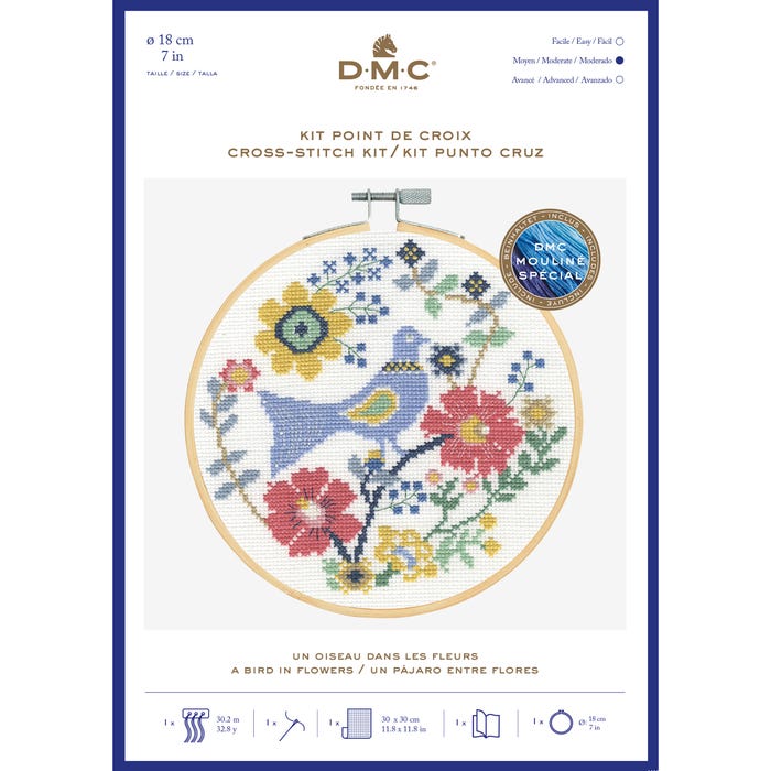 DMC-Borduurpakket met vogel en bloemen