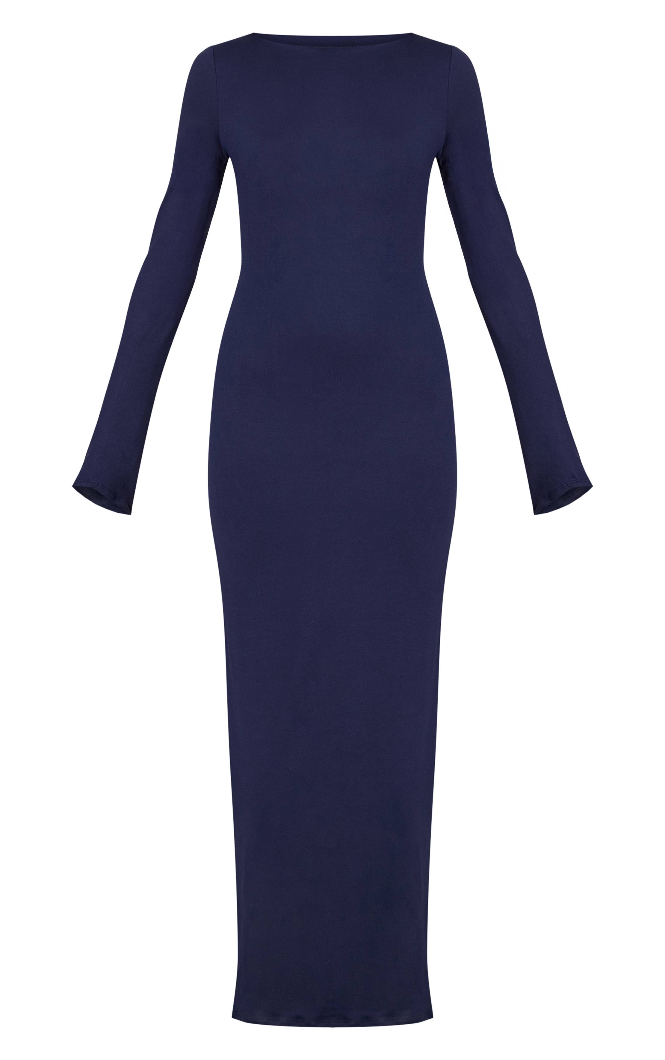 Bleu Marine Robe Maxi À Manches Longues En Jersey Doux Au Toucher