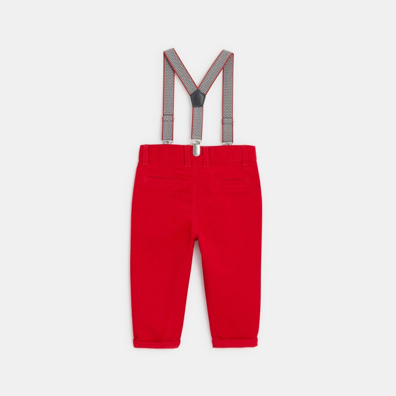 Pantalon velours fantaisie à bretelles rouge bébé garçon Rouge