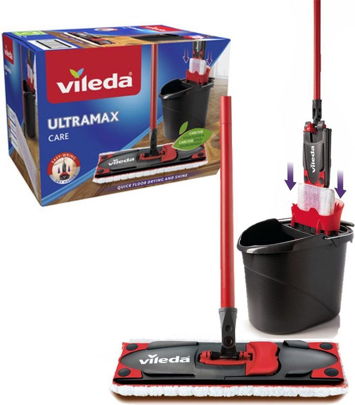 Vileda Ultramax Care Complete set - Vloerwisser mop met steel - Voor gevoelige vloeren - 100% gerecyclede microvezel