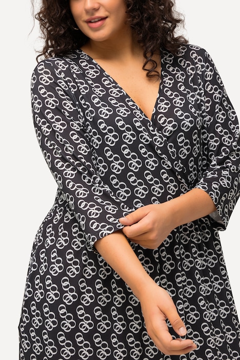 Jerseykleid, Wickeloptik, A-Linie, V-Ausschnitt, 3/4-Arm