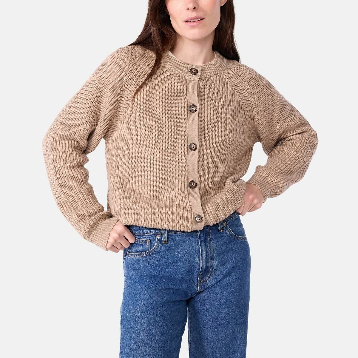PETIT BATEAU<br>Cardigã feminino liso em lã e algodão
