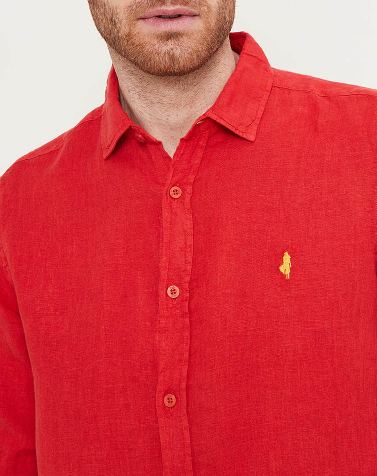 MCS Chemise droite 100% Lin unie rouge