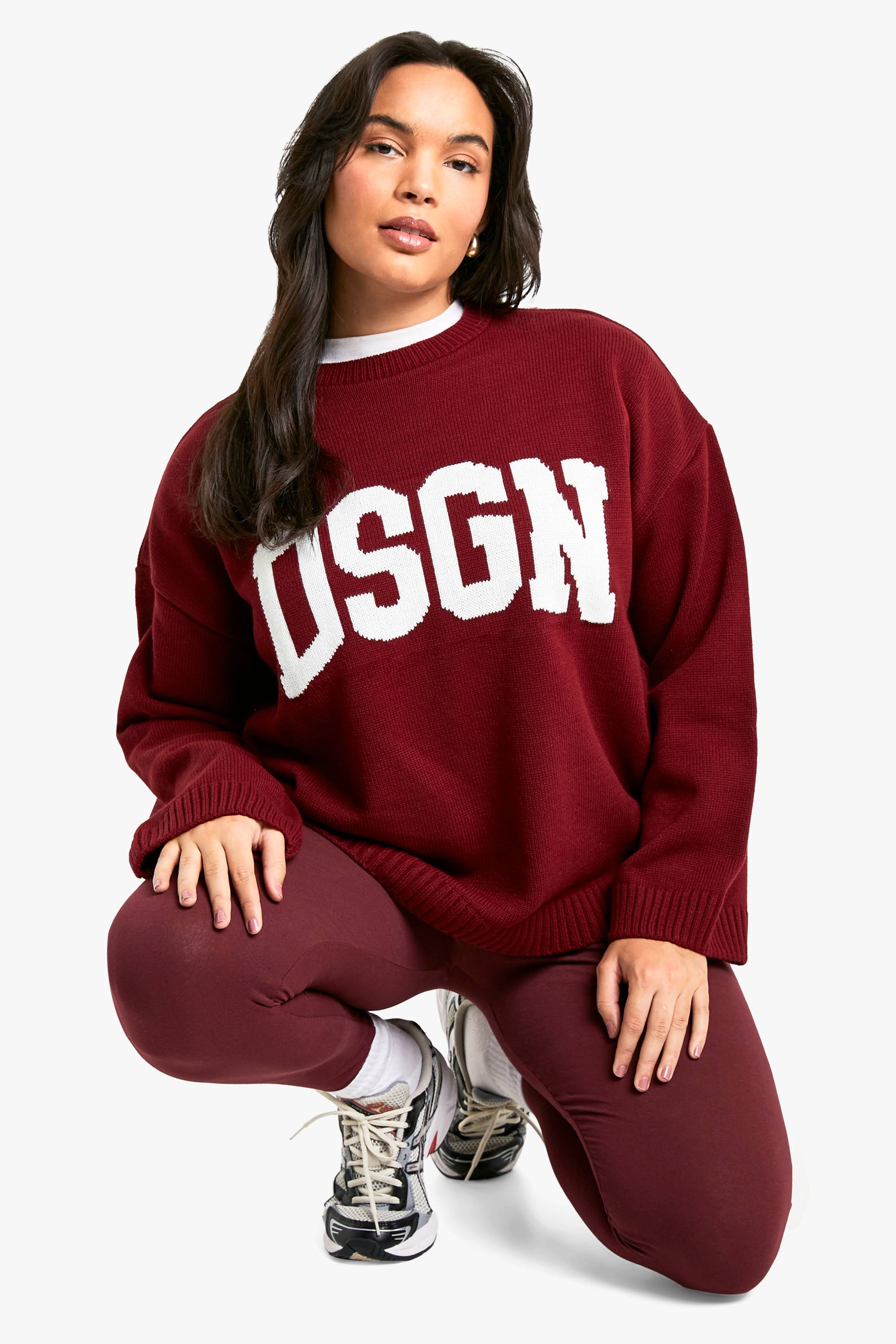 Plus Pull en Maille à Col Rond Grande Taille DSGN
