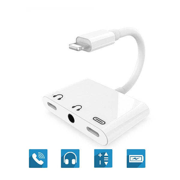 (11cm) Lightning auf Dual 3.5mm   Lightning Audio Musik Kopfhörer mit Lade Adapter Splitter - Weiss