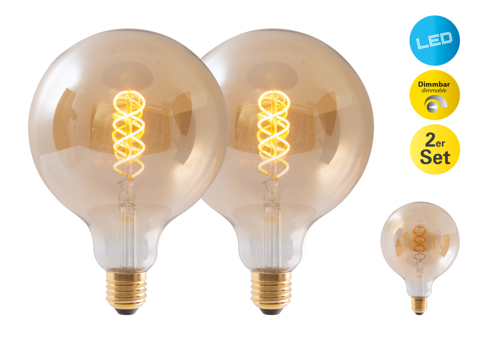 2er-Set LED-Leuchtmittel - amber - 5 Watt - E27 - warmweiß