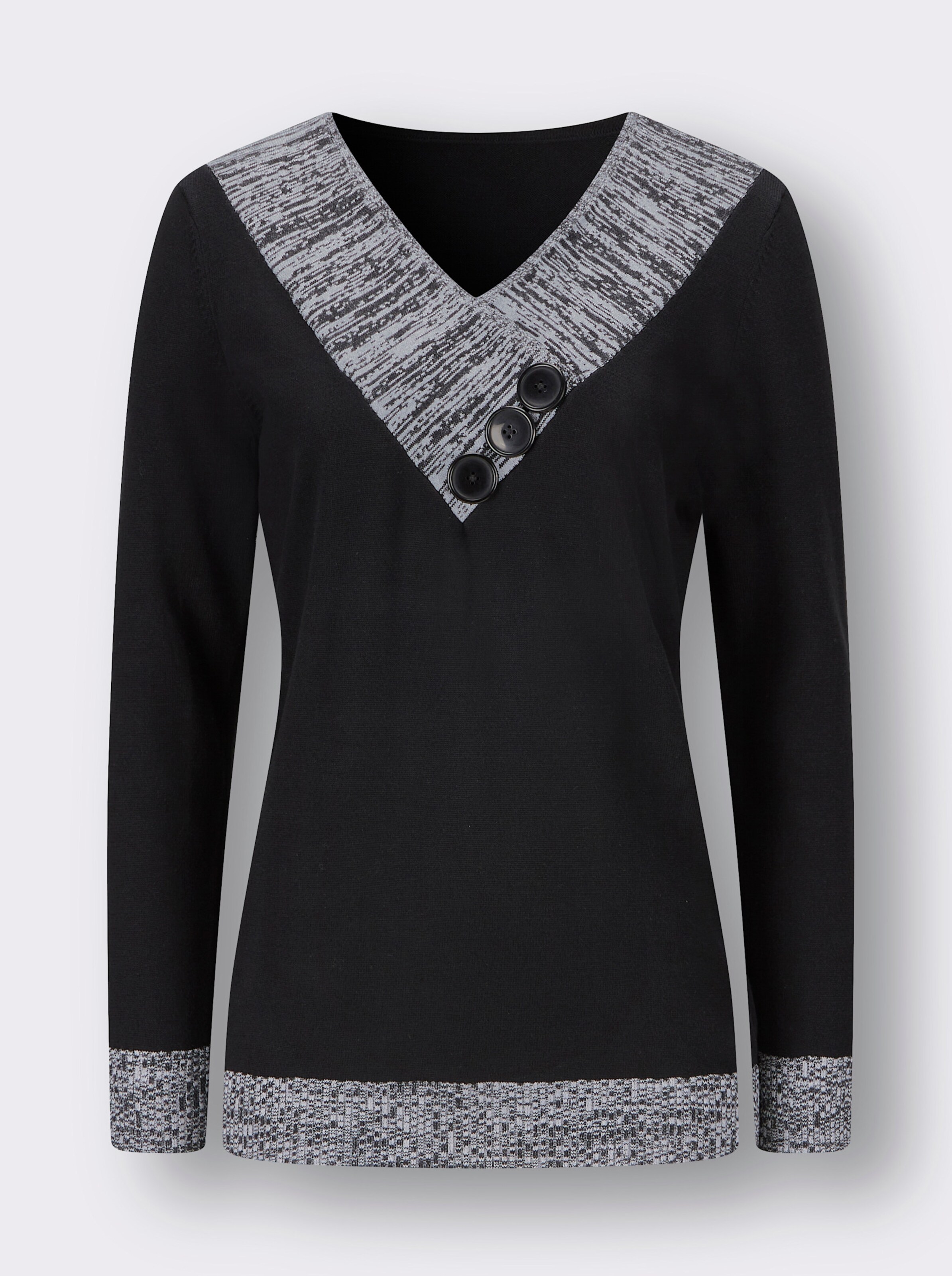 Langarm-Pullover mit Melange-Partien