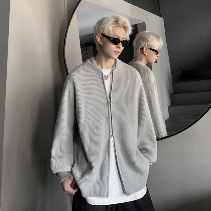 Posive - Effen oversized vest met ronde hals en rits
