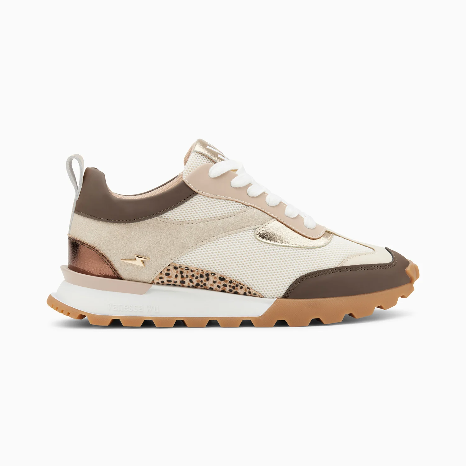 Sneakers-Baskets Samantha beige et marron à semelle running