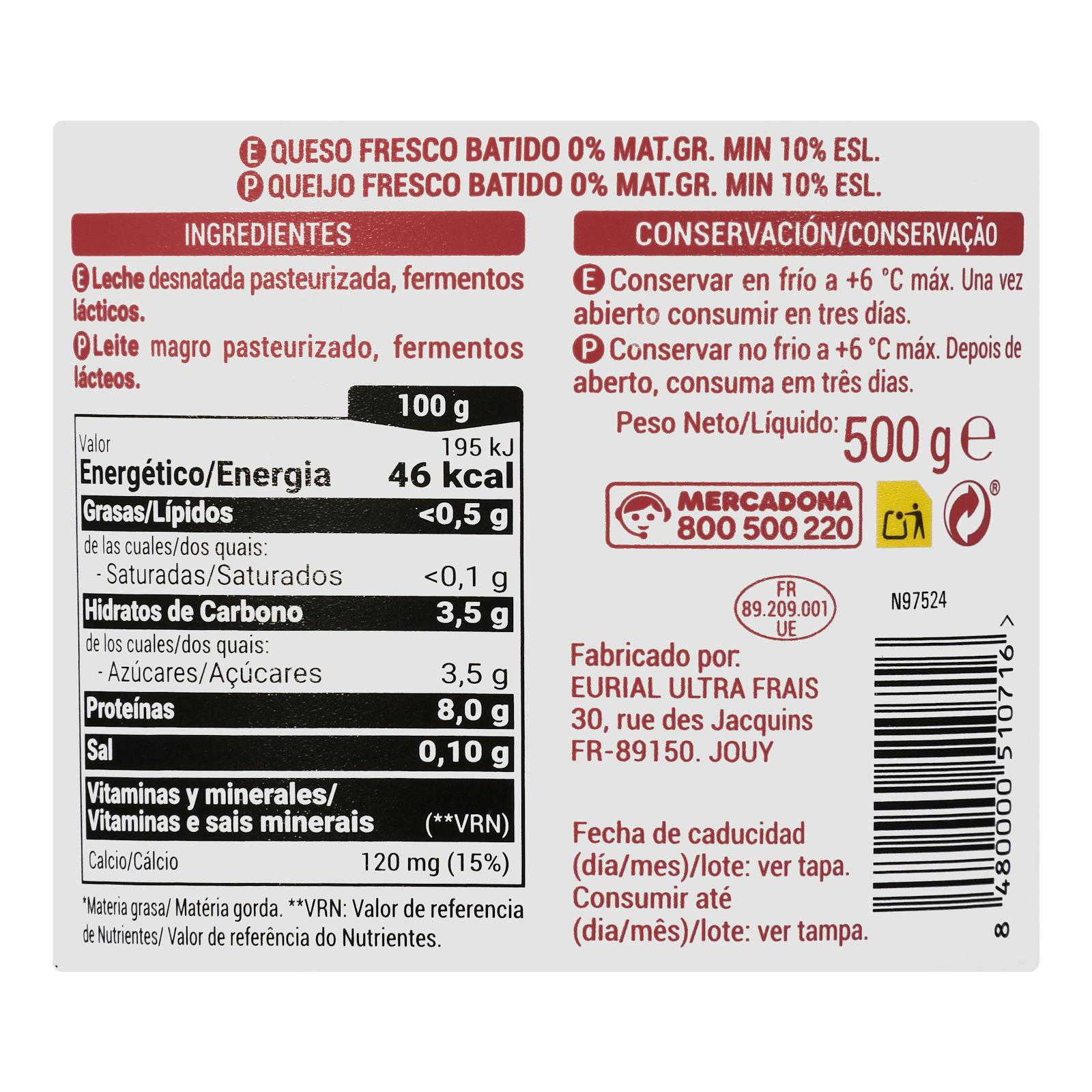 Hacendado 0% mg fromage frais écrémé