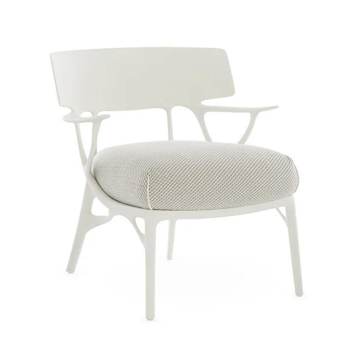 Kartell - A.I. Outdoor Lounge Chair, weiss / weiss-beige (Stoff Twill)