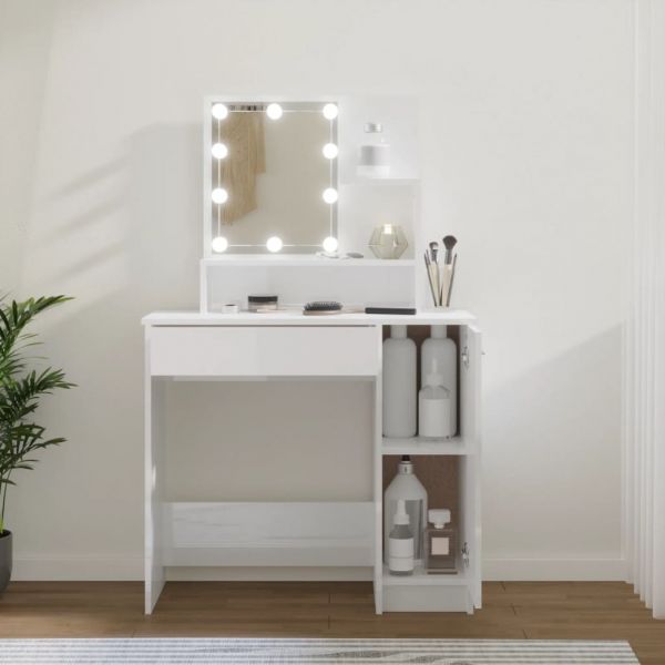 Toucador com Leds 86,5x35x136 cm Branco Brilhante - 808816