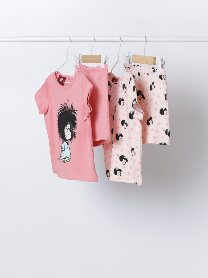 Conjunto com 2 pijamas Mafalda estampados de duas peças - Coral
