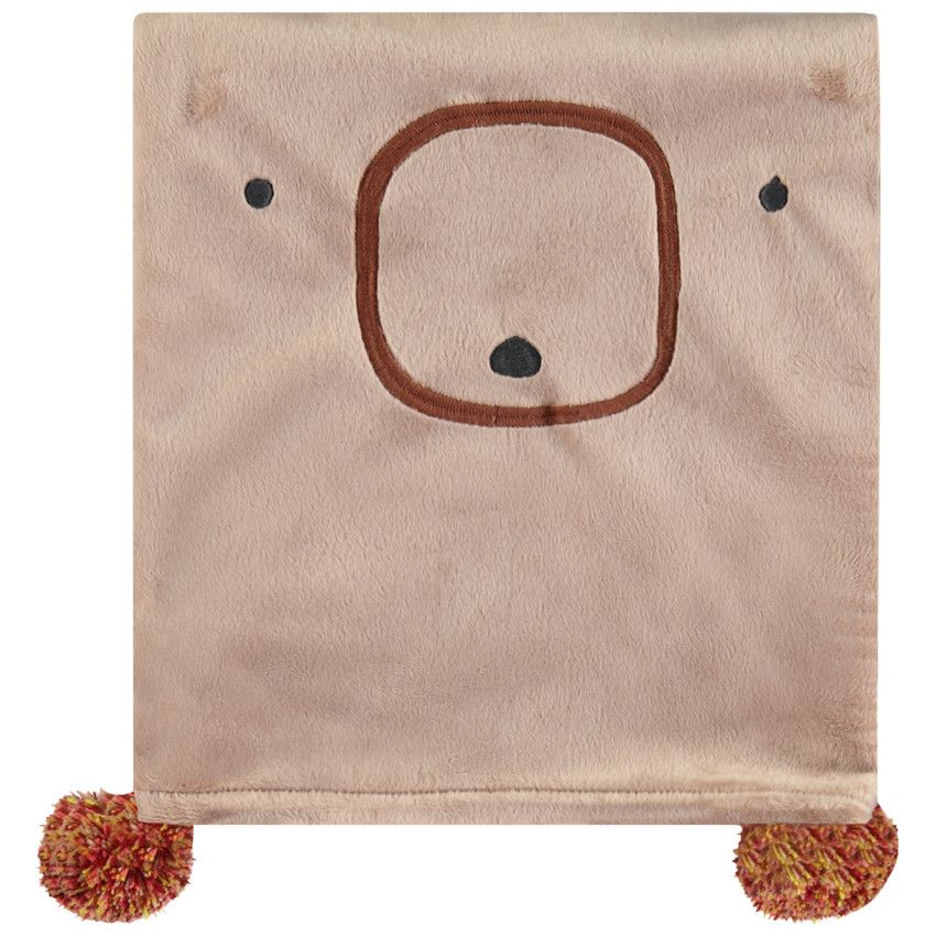 Couverture en sherpa fine motif animal et pompons - Beige