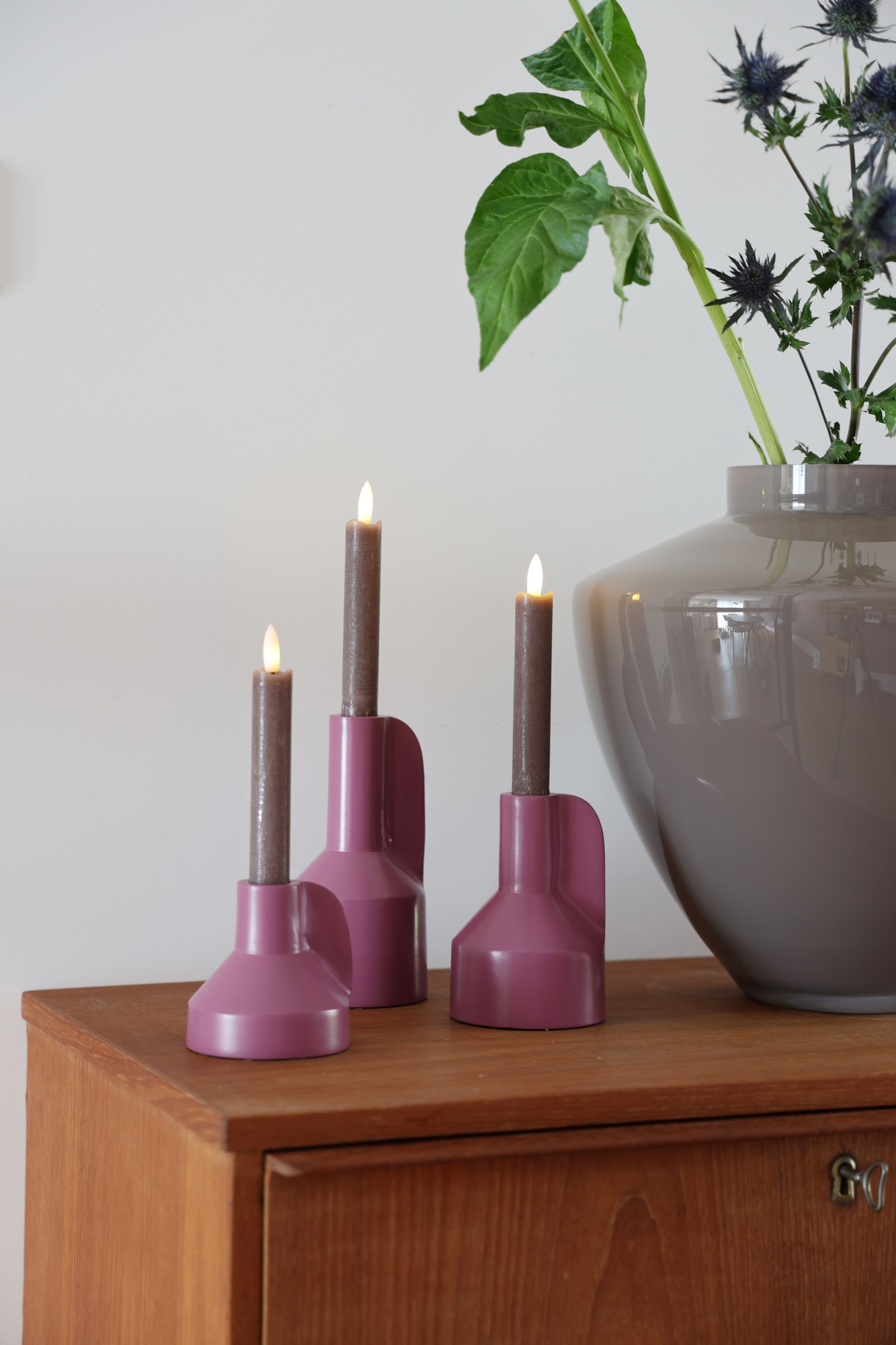 Kandelaar Alota mauve Ø9 x H17/13/9 cm - set van 3