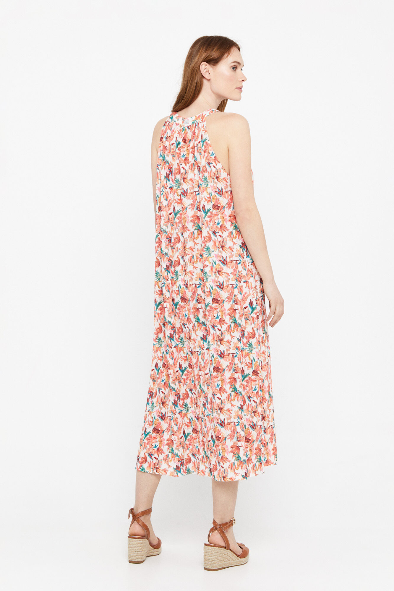 Vestido plissado com decote halter - Marfim