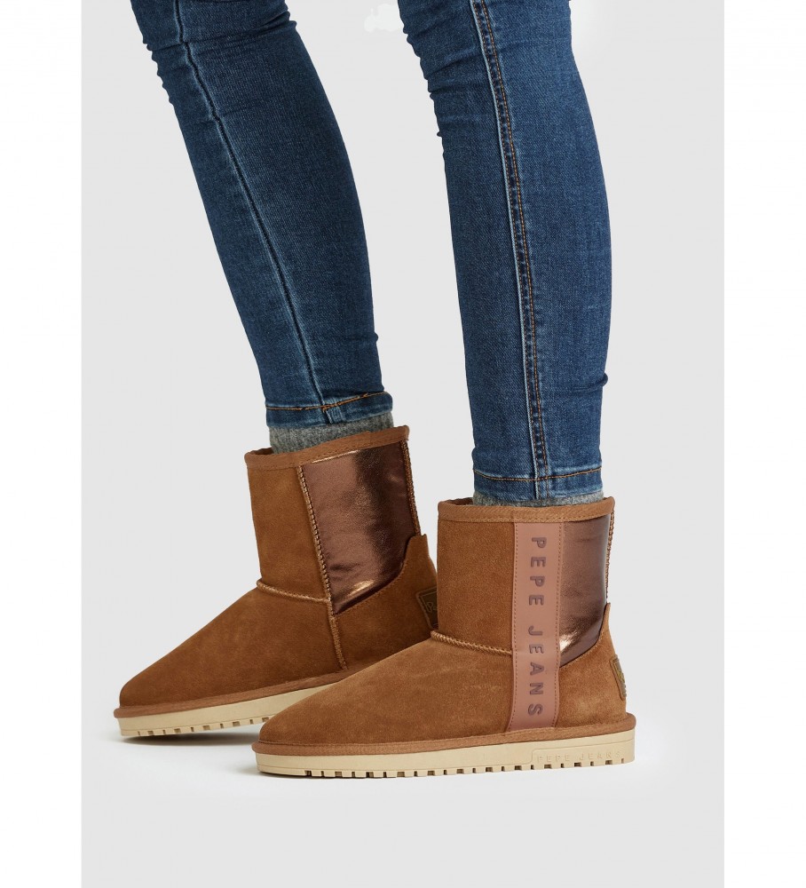 Botas de tornozelo de couro marrom Pepe Jeans Diss Bass