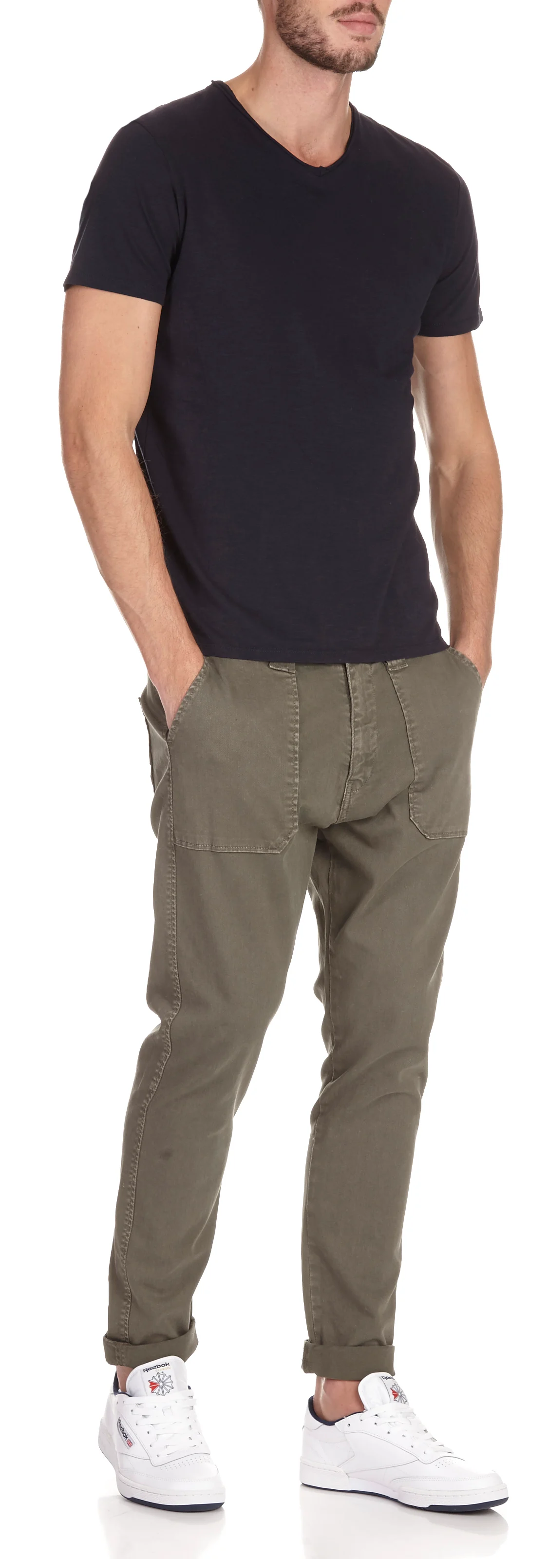 Tee-shirt col V en coton | Bleu