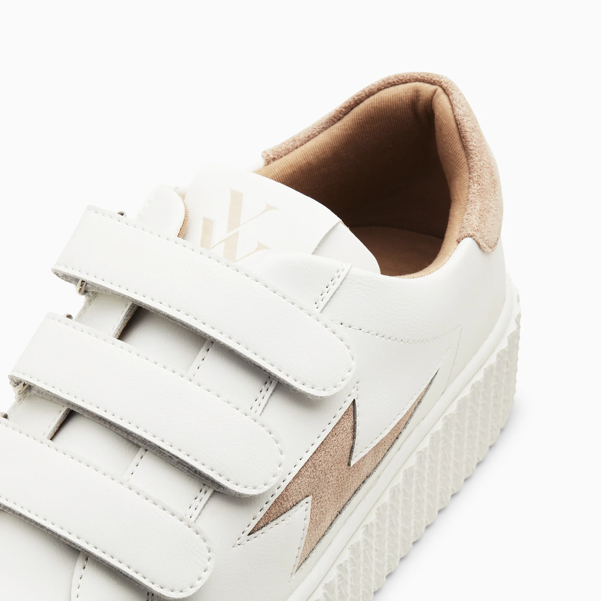 Sneakers-Baskets éclair Vicky blanc et beige à scratchs