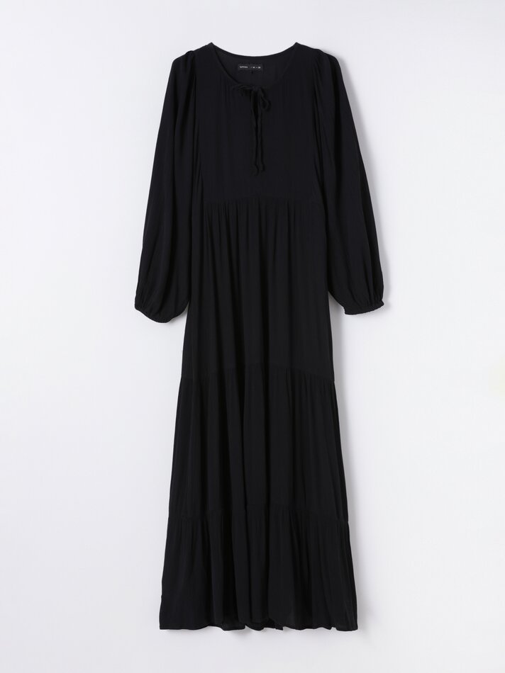 Vestido longo de chiffon - Preto