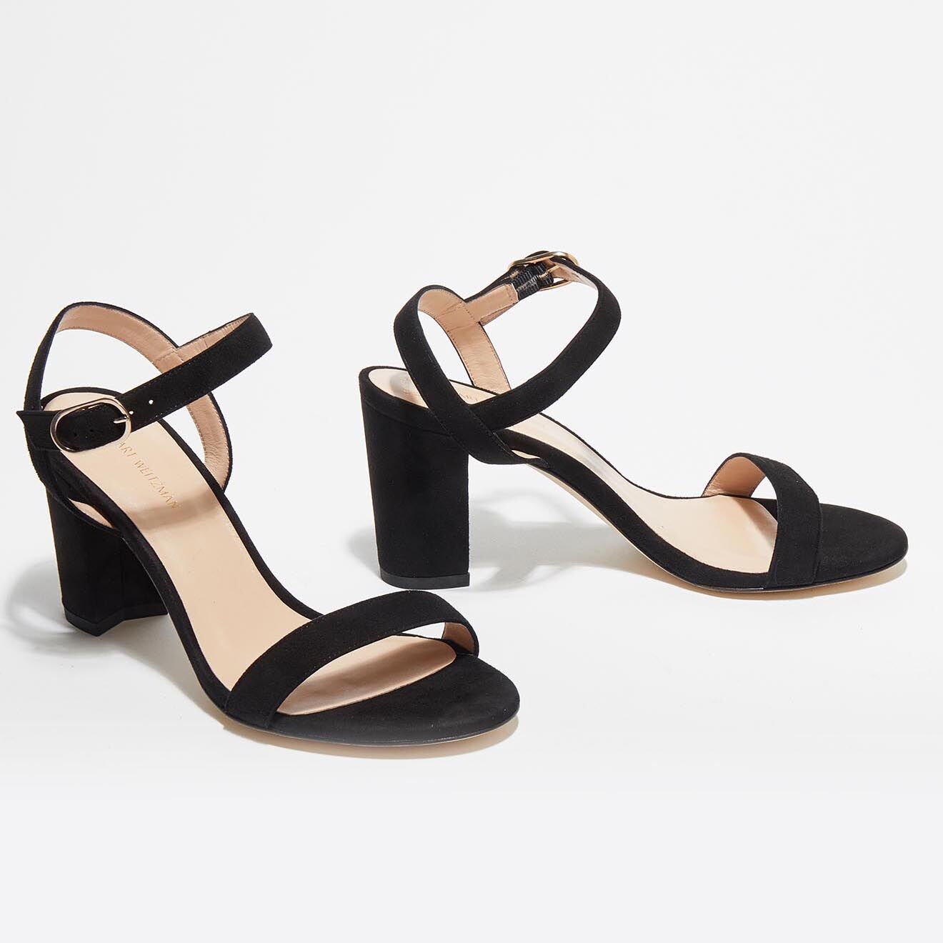 Stuart Weitzman Sandales en Velours de Cuir Taliana noires - Talon 8 cm
