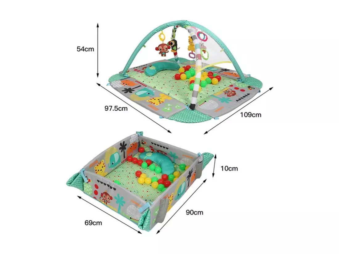 Tapis d'Eveil évolutif multifonction 5 en 1 - 30 balles incluses, 12 musique et 20 minutes de musique et lumières,Vert