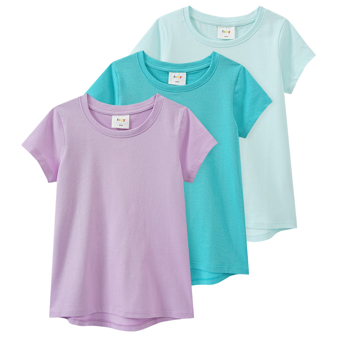 Famy 3 Mädchen T-Shirts im Basic-Look helllila / türkis / helltürkis