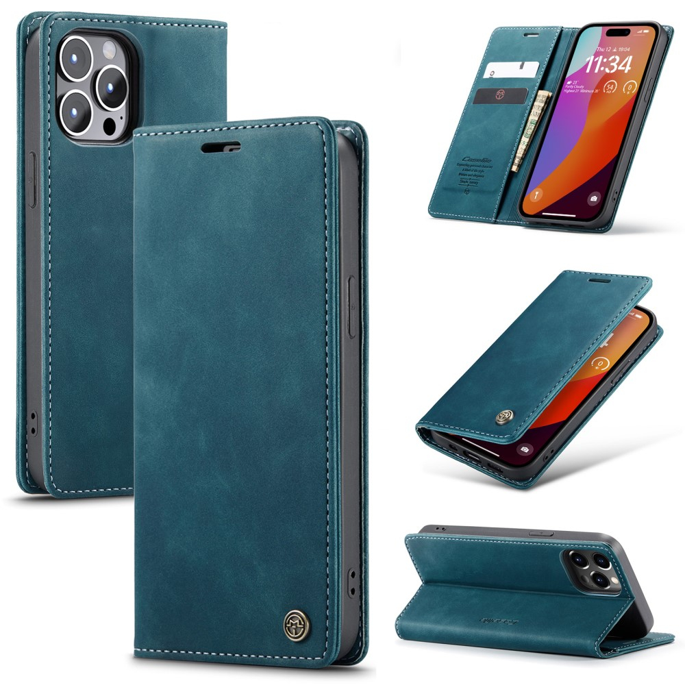 iPhone 16 Pro Max Leder Tasche Flip Wallet Etui mit Kartenfächern - Blaugrün