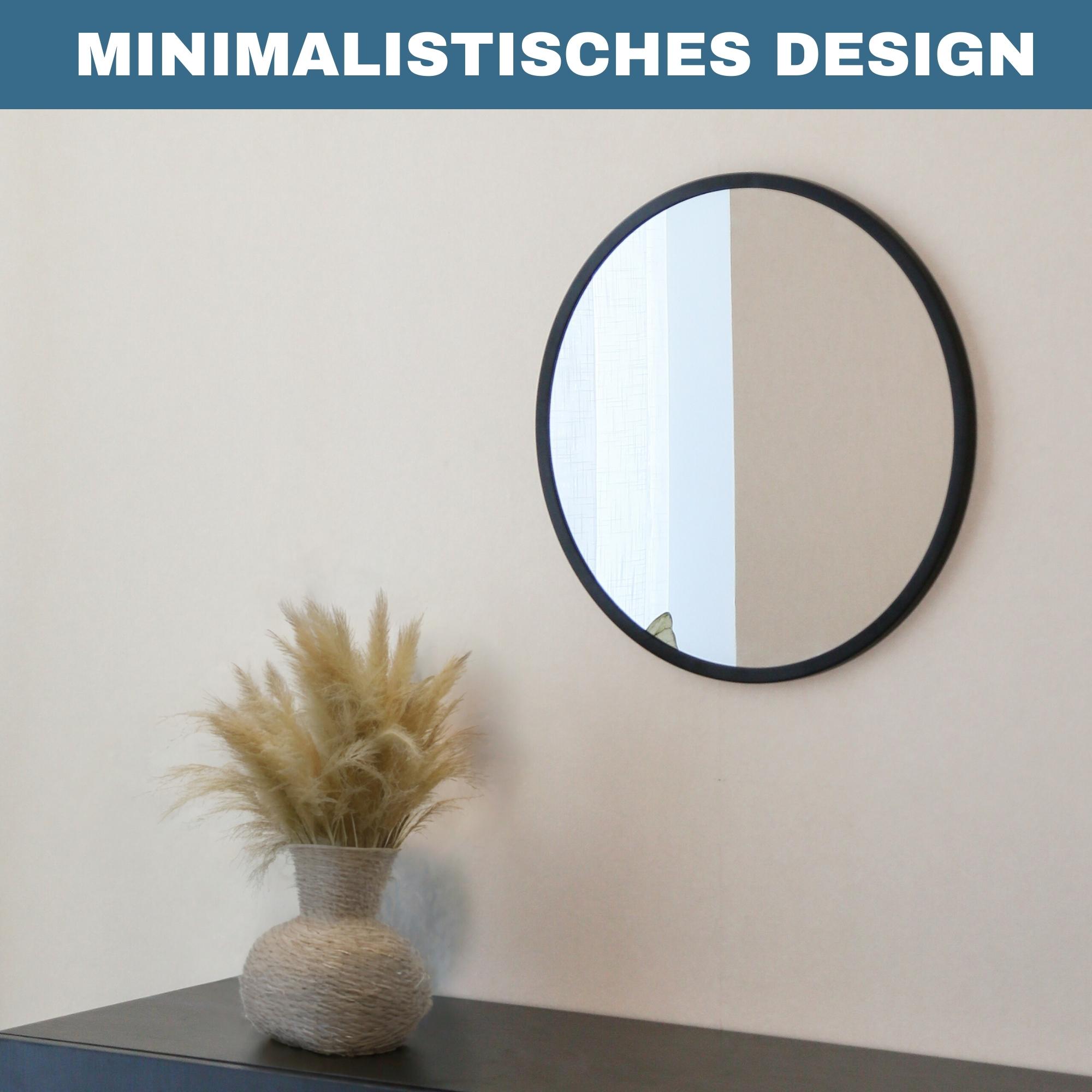Albatros Spiegel rund schwarz mit Metallrand, 60cm Durchmesser, für Wohnzimmer, Badezimmer, Flur, Schlafzimmer, groß, Wand