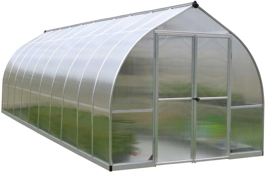 Canopia by Palram Gewächshaus gross Bella 8x20 Treibhaus 244x604 cm Aluminium Silber Tomatenhaus Polycarbonatplatten UV-beständig